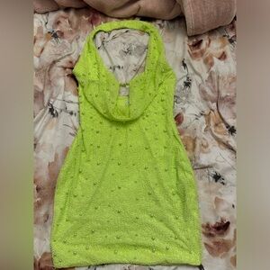 Embellished mini dress in green